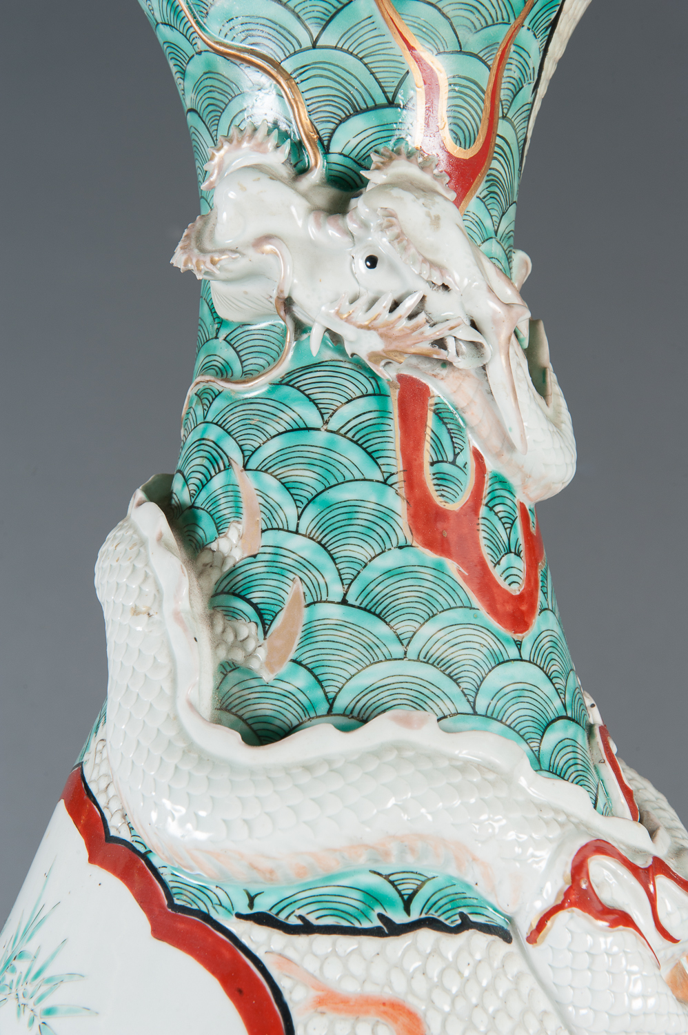 A Pair Of Antique Japanese Porcelain Vases With Dragon Motif Modernism